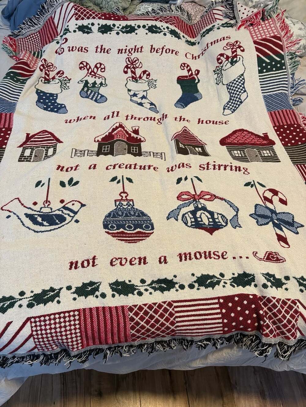 Crown Crafts Christmas Blanket 44x68 Inches Woven Cotton Tapestry Throw